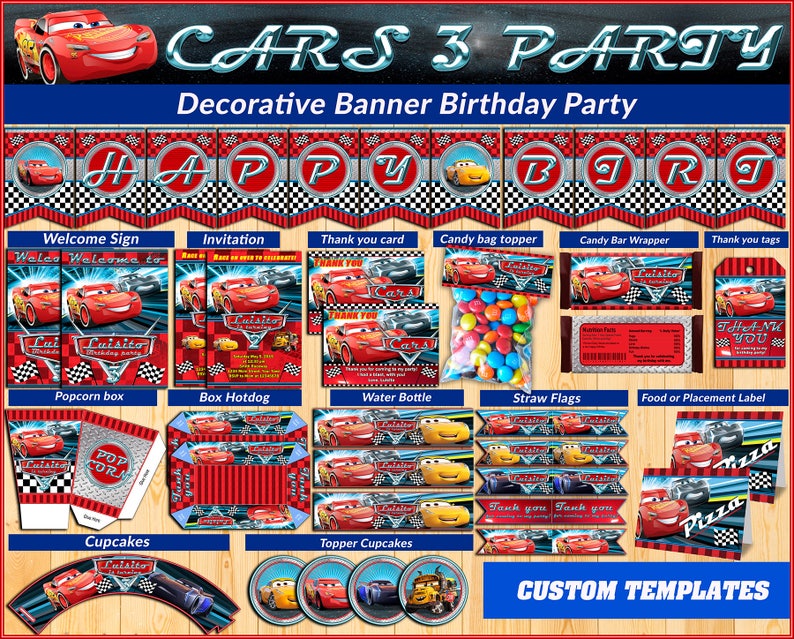 50% Off PERSONALIZED Cars 3 Printable Party Kit Cars Party | Etsy