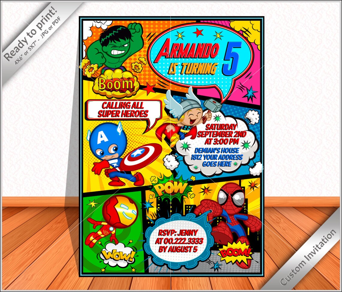 50 off PERSONALIZED Invitation Avengers COMIC birthday Etsy