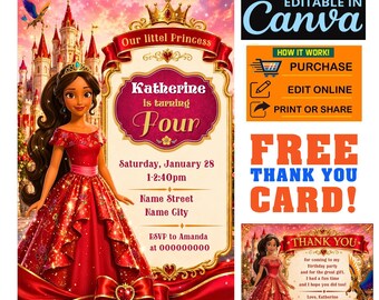 Elena von Avalor Geburtstagseinladung Canva Printable Invite Free Danke Karte