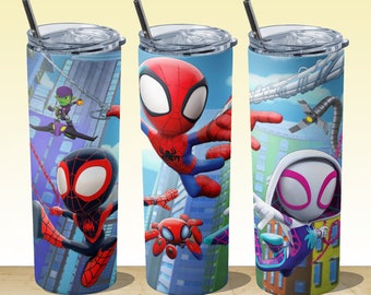 Diseño de sublimación para vaso delgado de 20 oz de Spidey Friends (descarga digital)