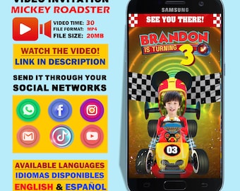 Mickey Roadster videoverjaardagsuitnodiging, gepersonaliseerde mp4