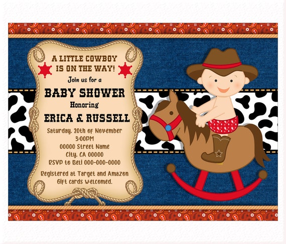 Cowboy baby shower best sale invites
