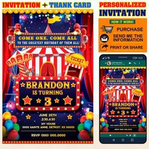 60% off - PERSONALIZED Carnival Circus Birthday party Invitation, Digital Carnival Circus Birthday Party Invite Flyer, New design 2022