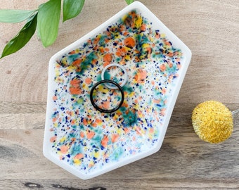 Large Geometric Ceramic Ring Dish - Individual - Fruity Freckles