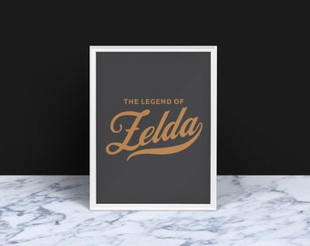 Affiche typographique de Legend of Zelda - téléchargement numérique, art du jeu vidéo classique, décoration de jeu, art mural imprimable, idée cadeau pour les fans