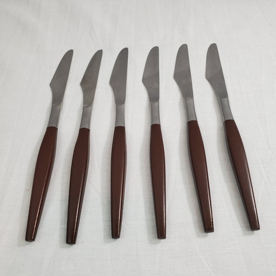 Japanese Faux Wood Steak Knife Set of 6 Mid Century Modern 