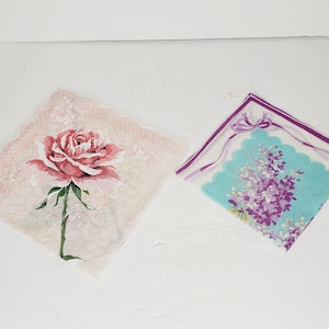 Vtg Pink and Purple Hankies Handkerchiefs  lot of 2