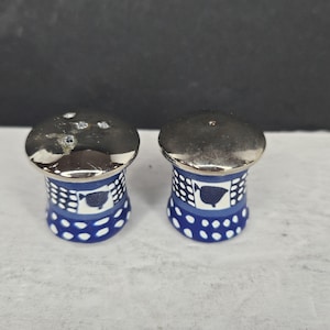 Mini Ceramic Salt and Pepper Shakers Blue & White