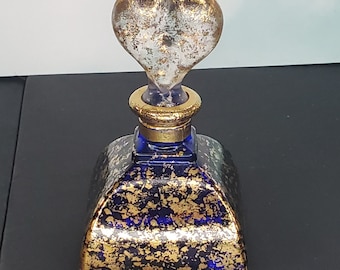 チェコスロバキア産、コバルトブルーの宝石付きヴィンテージ香水瓶