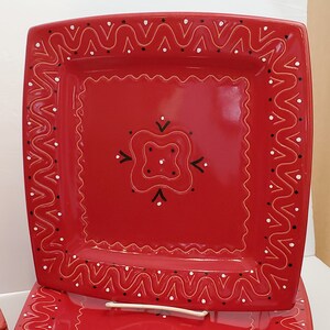 Vtg Deruta Dinner Plate Hand Painted Red Black White Bandana Made in Italy