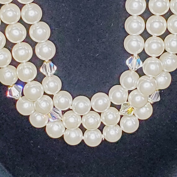 Faux Pearl Beaded 3 Strand Choker Necklace with C… - image 3