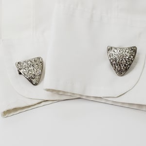 Vintage Revco Button Covers Set of 2 Triangular Clear Rhinestones