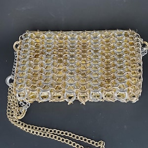 Walborg Evening Bag Purse Rose Gold & Silver Tone Metallic Chain Mail