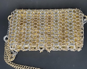 Walborg Evening Bag Purse Rose Gold & Silver Tone Metallic Chain Mail