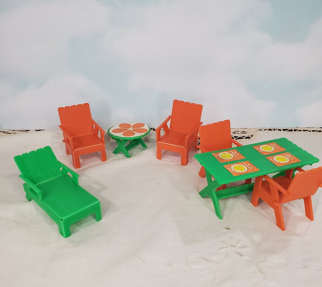 Plastic Dollhouse Furniture Patio Set Picnic Table 4 Chairs Etsy
