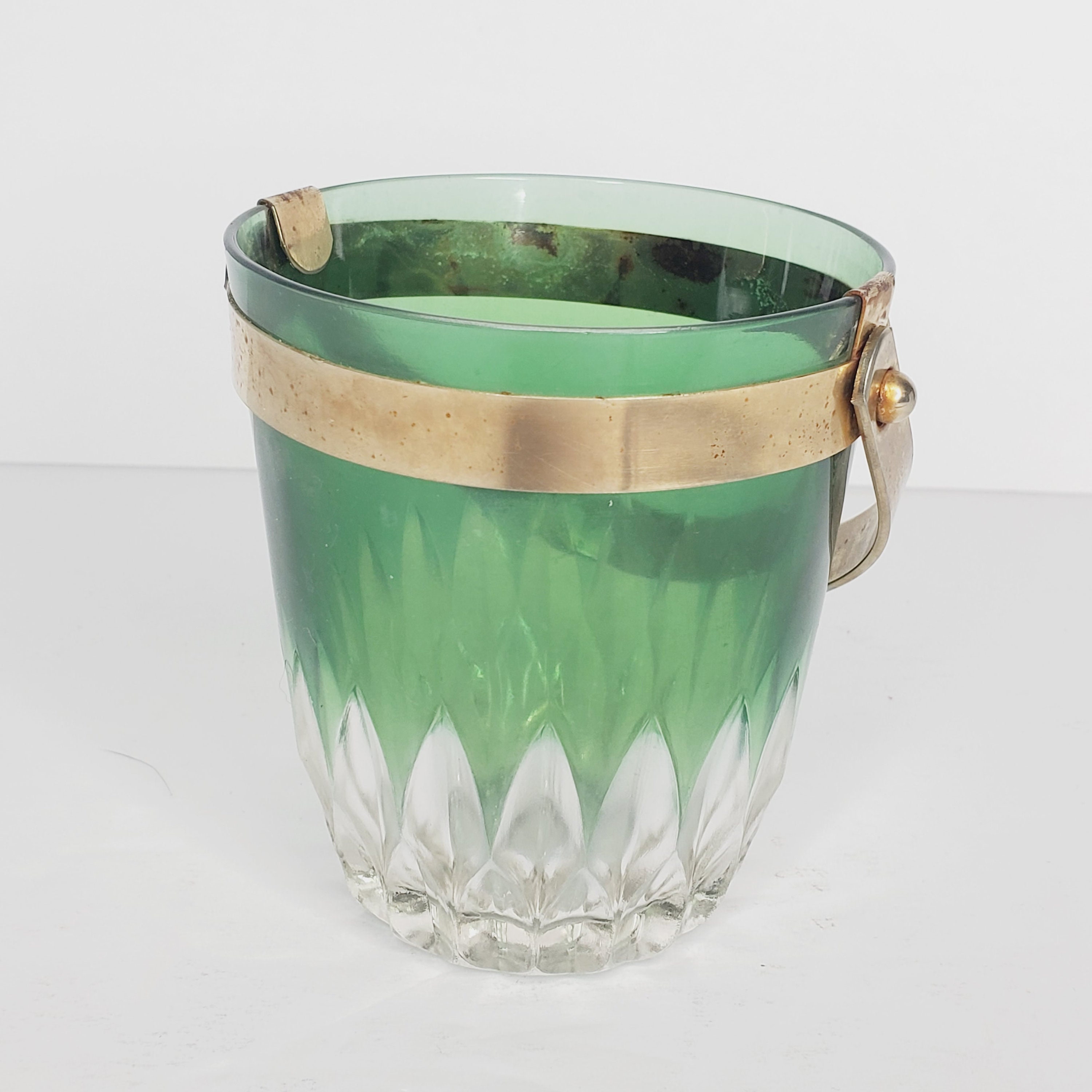 Vtg Mini Ice Bucket Mid Century Glass Green to Clear Etsy