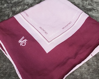 Vintage Valentino 100% Silk Scarf Pink Maroon Hand Rolled Edges SPOTTING