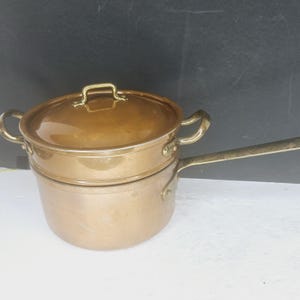 Vtg Douro B & M Copper Double Boiler with Brass Handle Kitchen Decor Made in Portugal