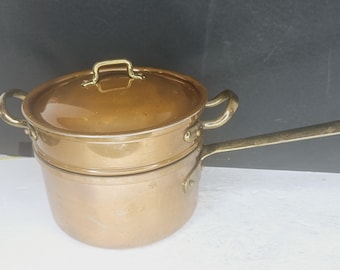 Vtg Douro B & M Copper Double Boiler with Brass Handle Kitchen Decor Made in Portugal