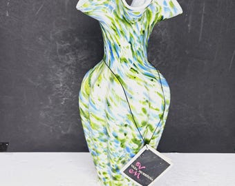 Fenton Vasa Murrhina Ruffled Vase Blue Green White