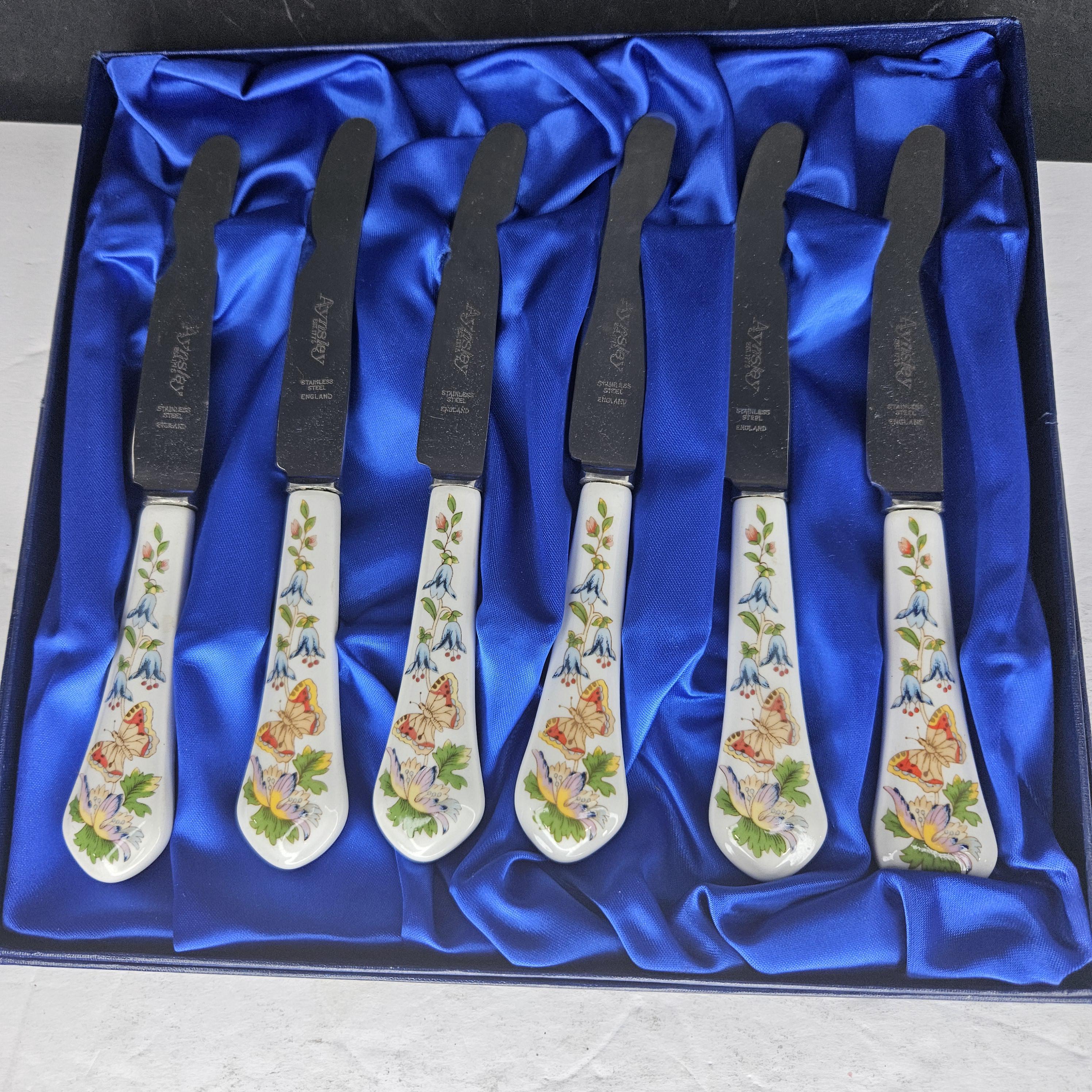 Aynsley Ceramic Fruit Knives Cottage Garden Collection of 6 in