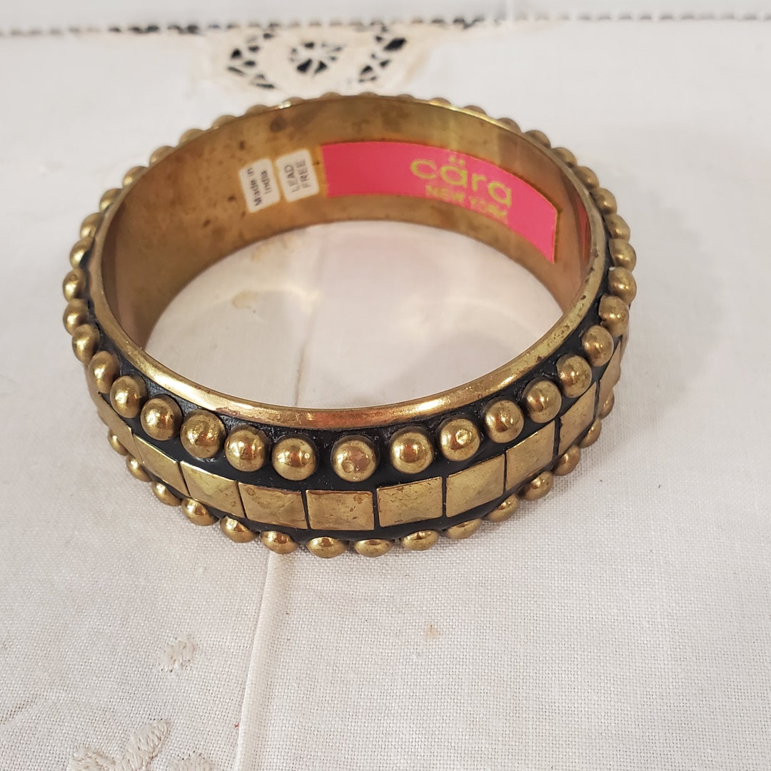 Cara of New York Purple and Gold  Patterned Bangle. Cara New York Bangle Bracelet Hand Painted Flowers Crystals  main image 4