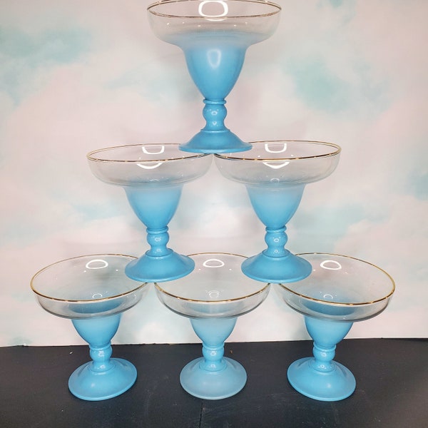 W Virginia Glass Blendo Frosted Margarita-bril blauw met gouden rand, set van 6