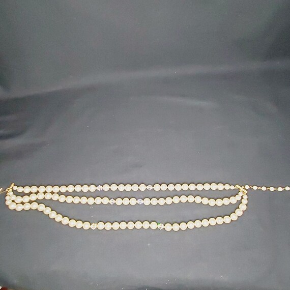 Faux Pearl Beaded 3 Strand Choker Necklace with C… - image 7