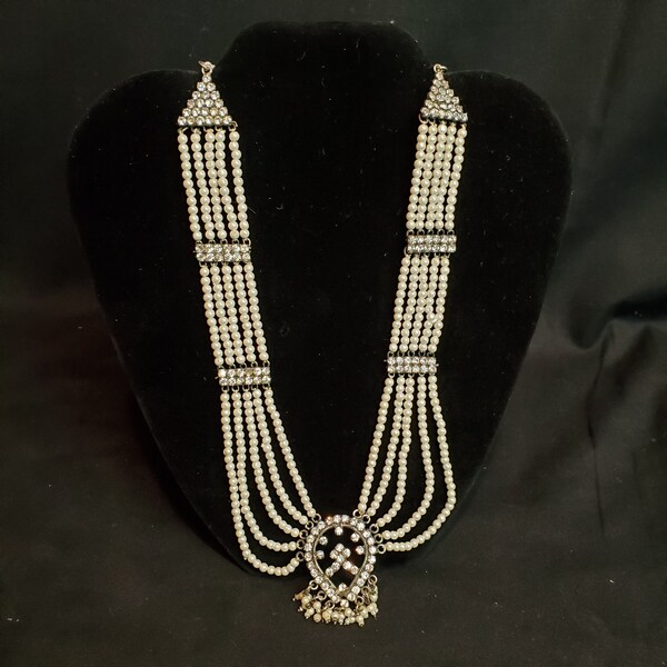 Statement Pendant Necklace with 5 Strand Faux Pearl Chain