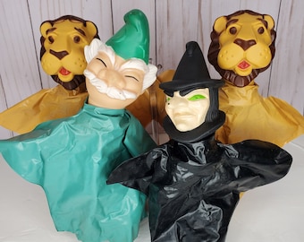 Vtg Wizard of Oz Hand Puppets Wizard of Oz Wicked Witch 2 Cowardly Lion