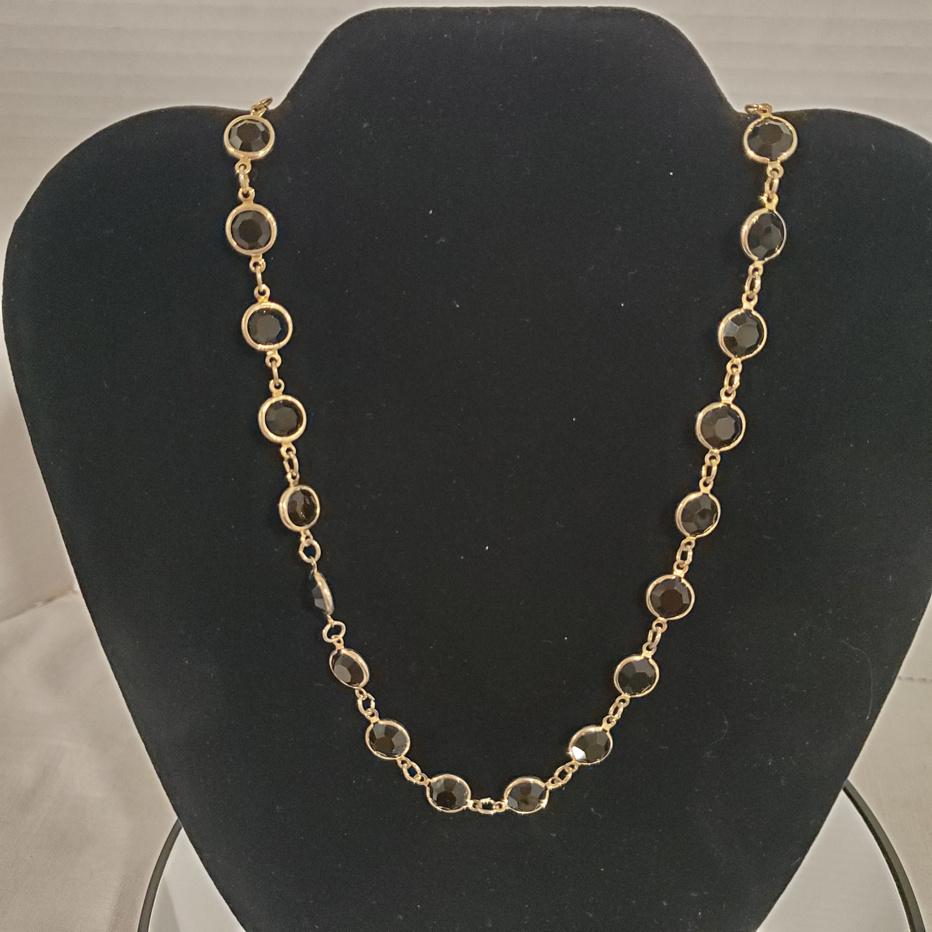 Gold Tone Single Strand Necklace With Black Stones - Etsy