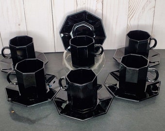 Zestaw Arcoroc Espresso z czarnego szkła, zestaw 6 sztuk, wyprodukowany we Francji, Octime