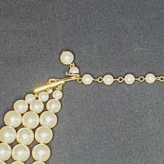 Faux Pearl Beaded 3 Strand Choker Necklace with C… - image 6
