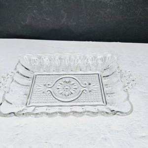 Anchor Hocking Clear Pressed Glass Relish Dish, Tray Rectangular Patterned Thick Glass