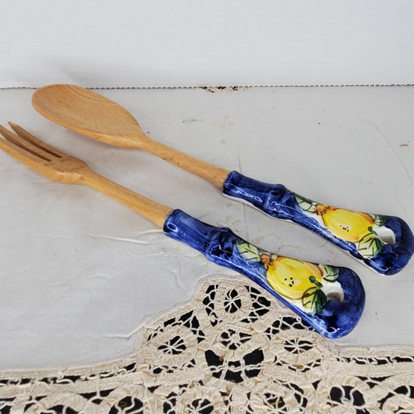 Positano Salad Set Ceramic Handles  Made in Italy