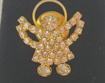 Broche Vintage Dorée Motif Soleil Et Ange - Occasion En Bon état - Bijou Fantaisie Ancien