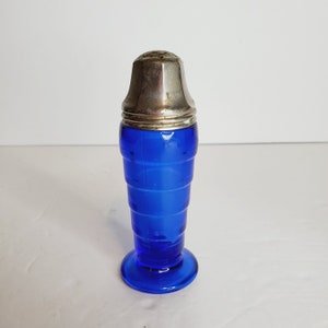 Hazel Atlas Footed Salt Shaker w Metal Lid Moderntone Cobalt Blue  Depression Glass Made in USA