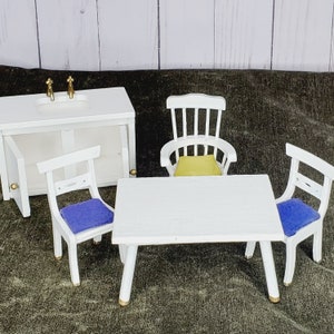 Refurbished Dollhouse Miniatures Kitchen Sink Table Three Chairs