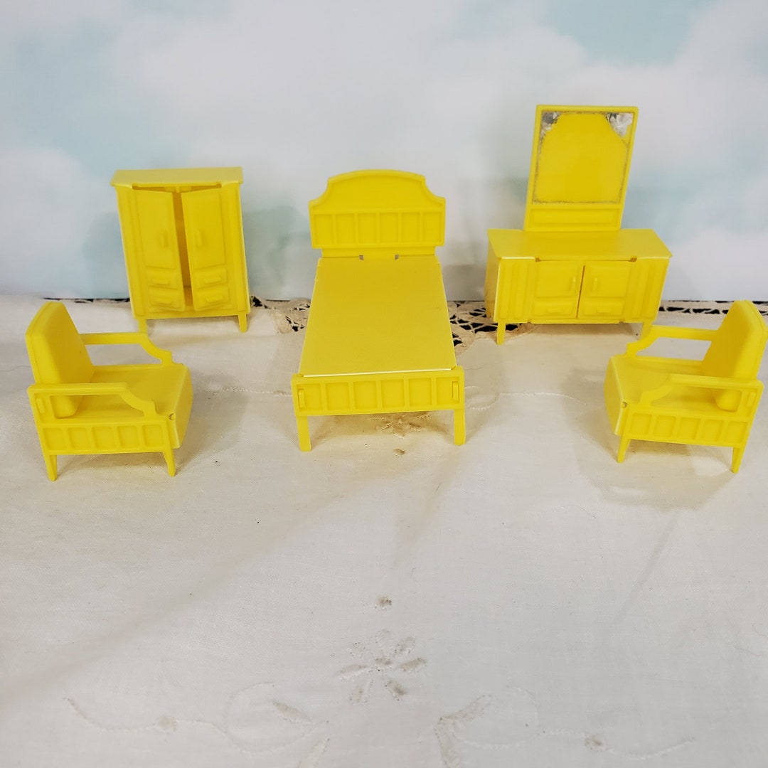Plastic Dollhouse Furniture Bedroom Bed Dresser Wardrobe 2 Etsy