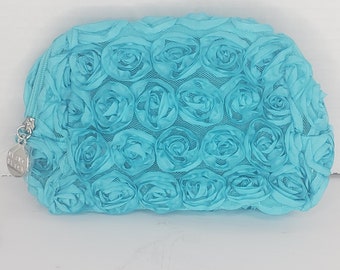 Borsa per il trucco nera Blanc Borsa con rose blu