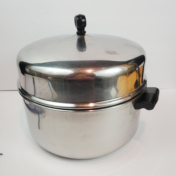 VTG Farberware 6 Quart Sauce Pot w Domed Lid Aluminum Clad Stainless Steel Made in the USA Made to Last  6 qt.