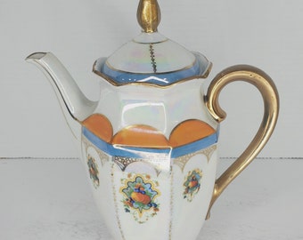 Unbranded Teapot Blue Orange Asian Inspired REPAIRED