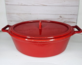 Olla de hierro fundido esmaltado Food Network de 5.5 cuartos, roja, MUY PESADA