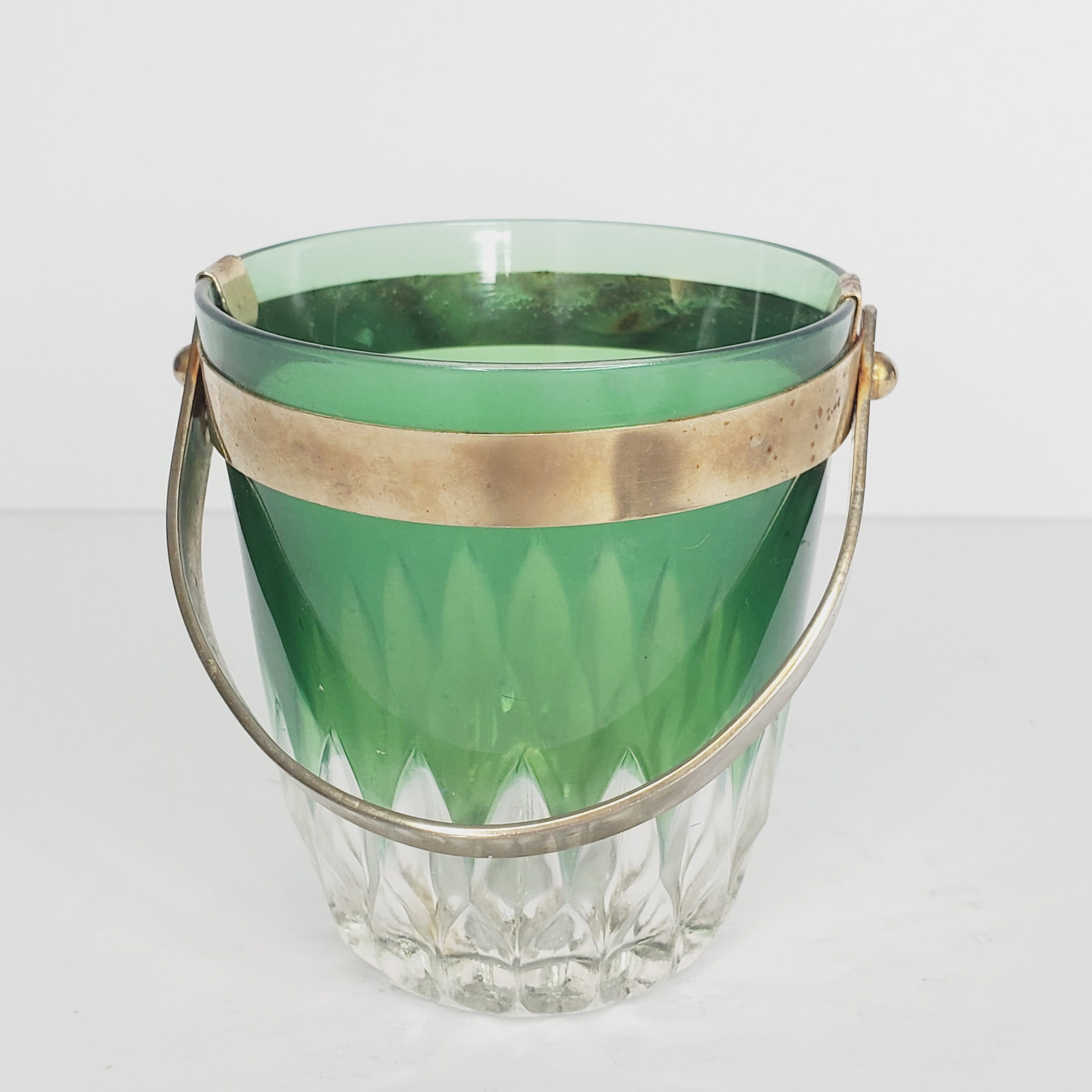 Vtg Mini Ice Bucket Mid Century Glass Green to Clear Etsy