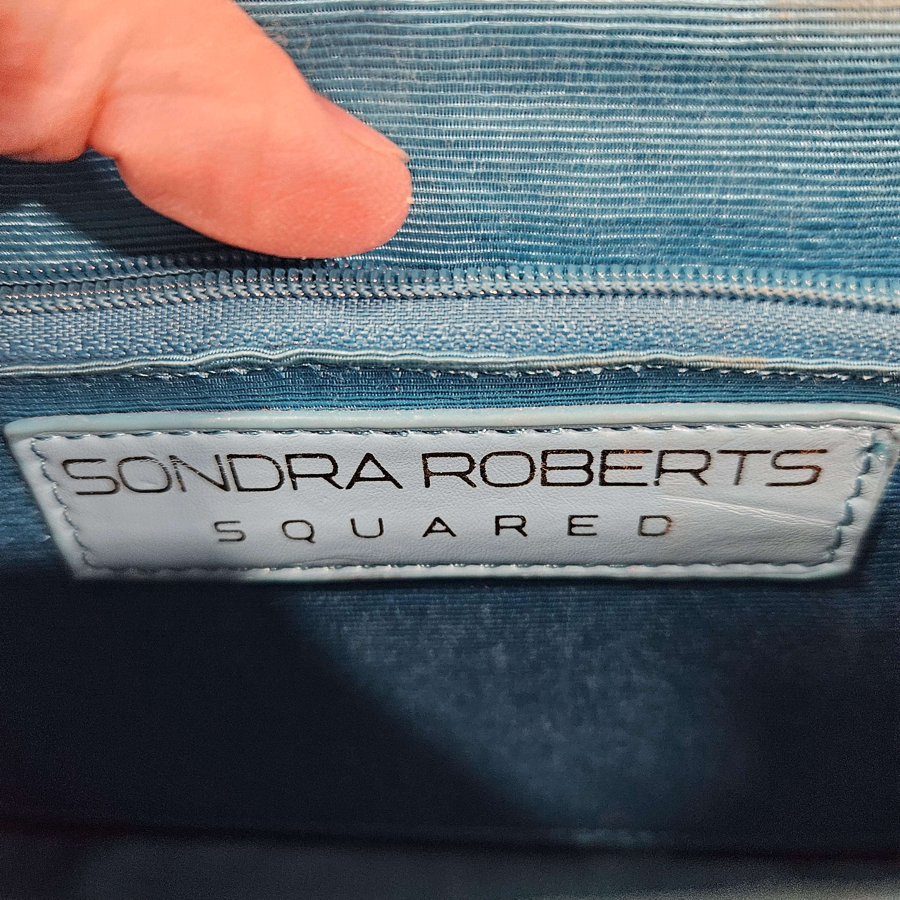 Sondra Roberts Squared Purse Clutch Shoulder Bag Blue Interior Pen