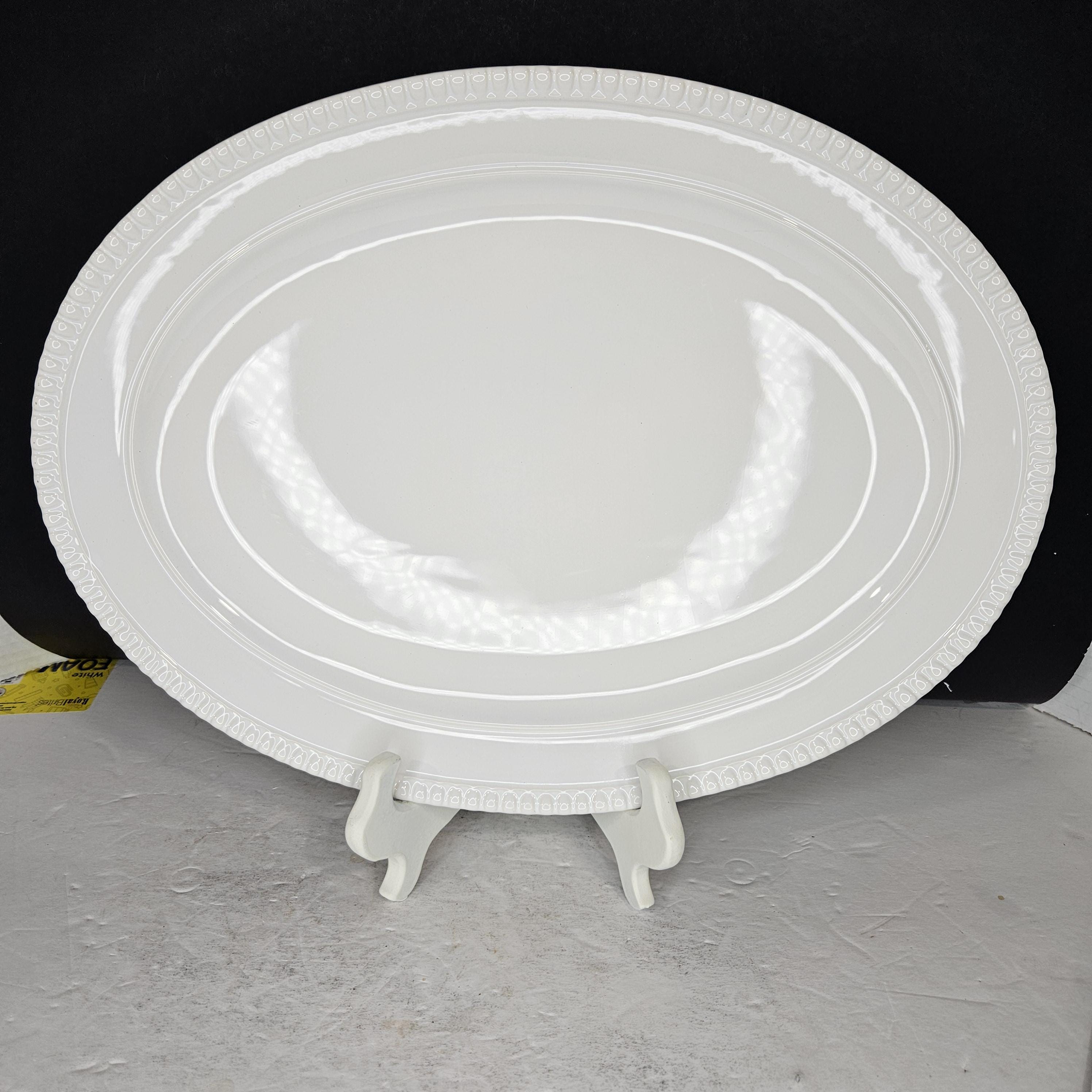 Ceriart SA Oval Platter Stoneware Beaded Trim White/ivory Made in