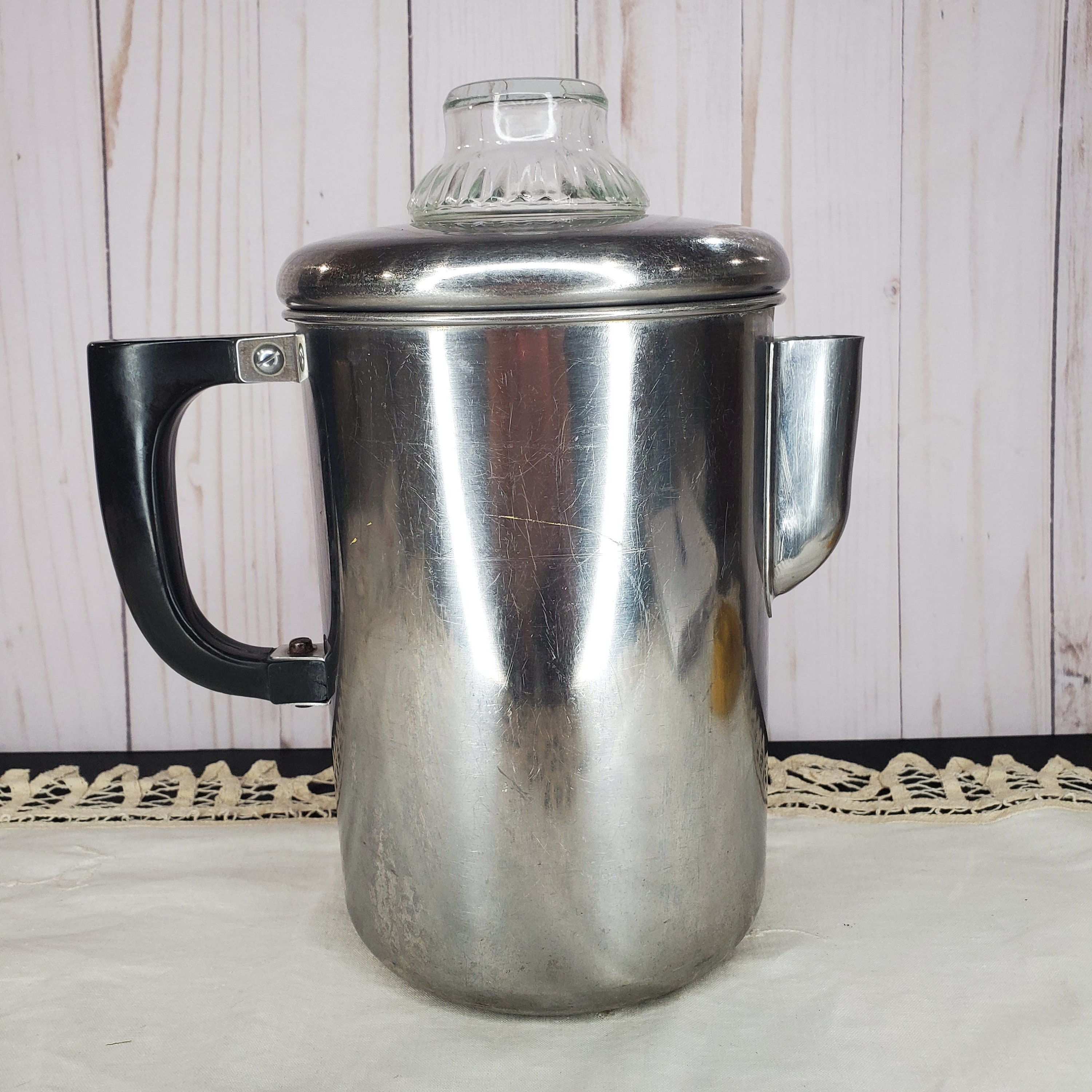 COPCO Vintage Stove Top 8 Cup Stainless Steel Camping Coffee Pot Percolator  1012