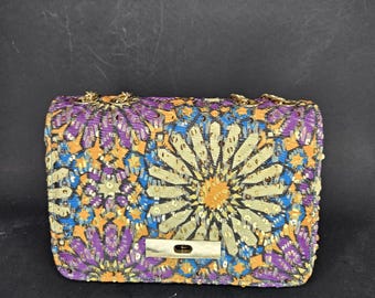 Sondra Roberts Squared Purse Clutch Shoulder Bag Blue Interior Pen