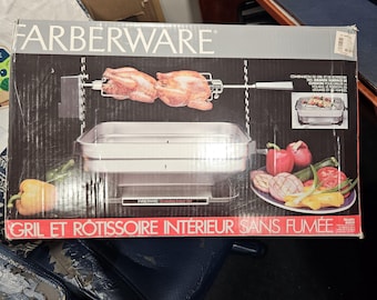 Farberware Open Hearth Electric Broiler Rotisserie Model R4550 Stainless Steel Made in USA Complete