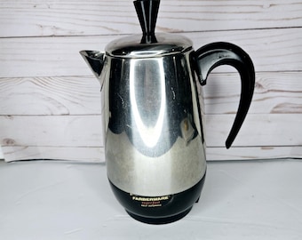 Farberware 2 - 8 cup Coffee Pot Stainless Steel & Chrome Electric Percolator Model 138 B
